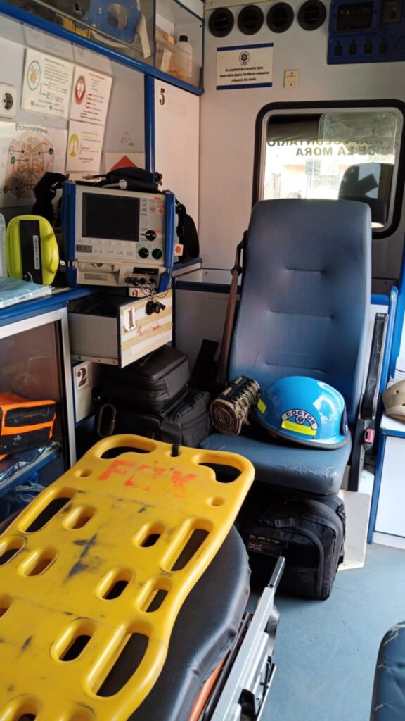 Inside a fire truck donated to the Bomberos from another country