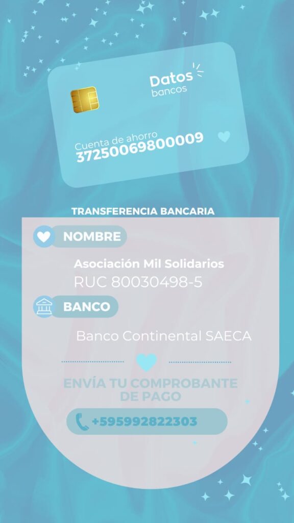 Bank details for Mil Solidarios.