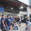 Football fans from Argentina arrive for the Supercopa final