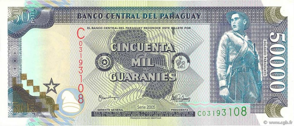 50,000 Guaraní Banknote.