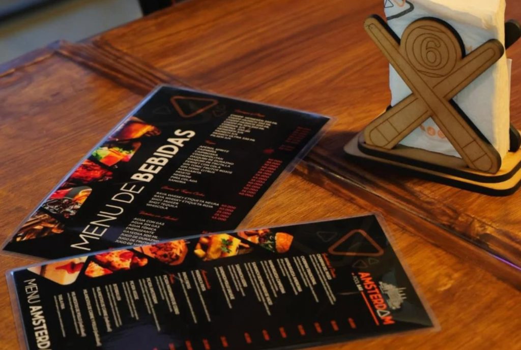 Menu of the establishment.